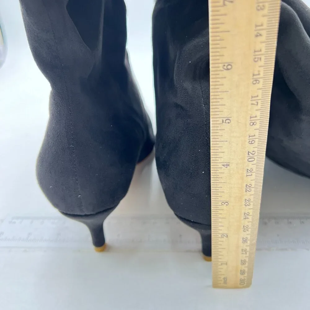 Black Suede Comfortable Low Heel Pull on Stylish Knee High Boots Square Toe Boot